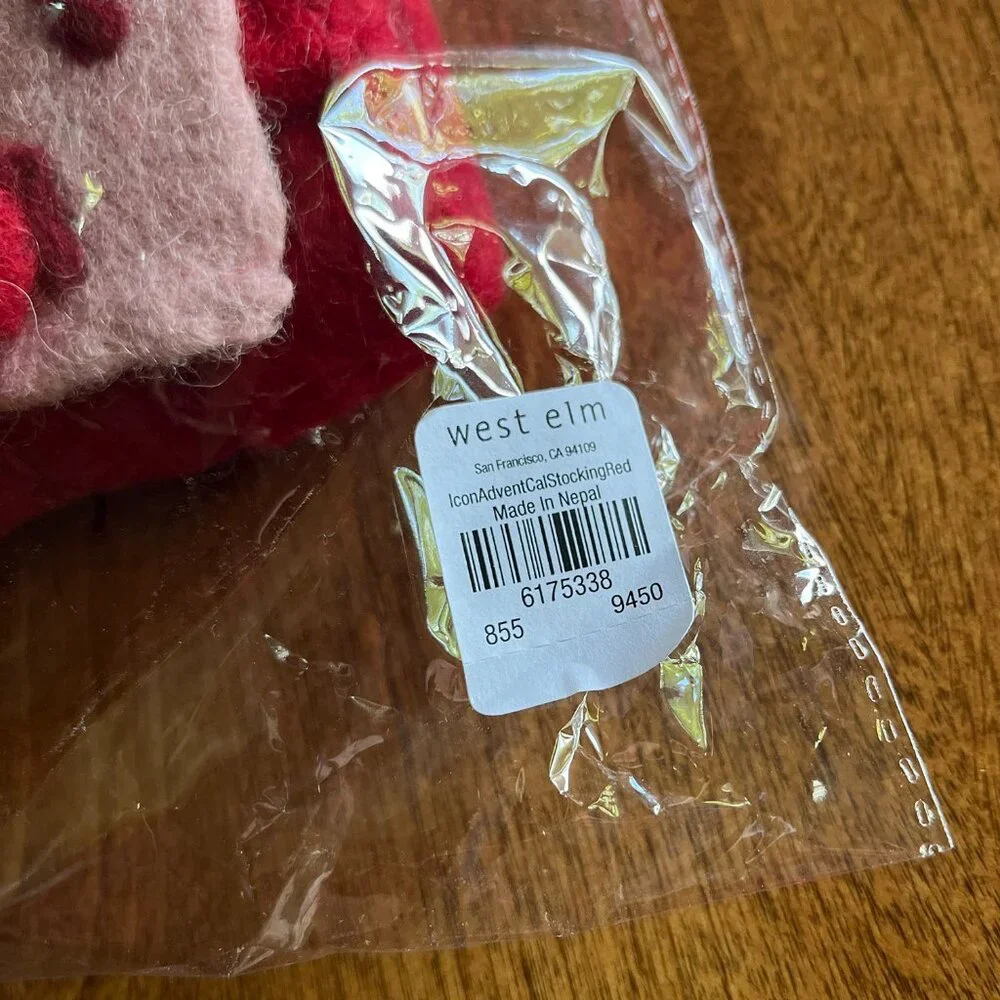 West Elm felt Advent stocking NWT